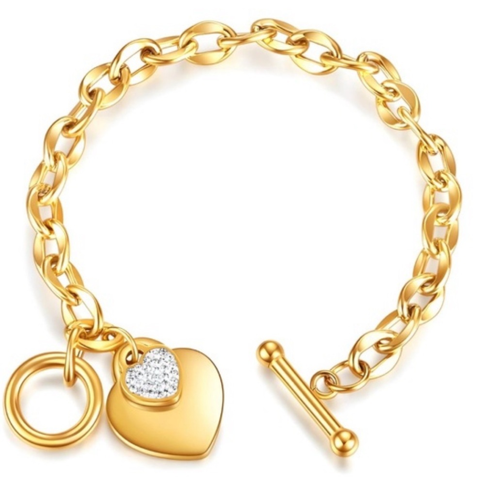 18k Gold Plated Heart Pendant Toggle Chain Bracelet - Picture 3 of 3